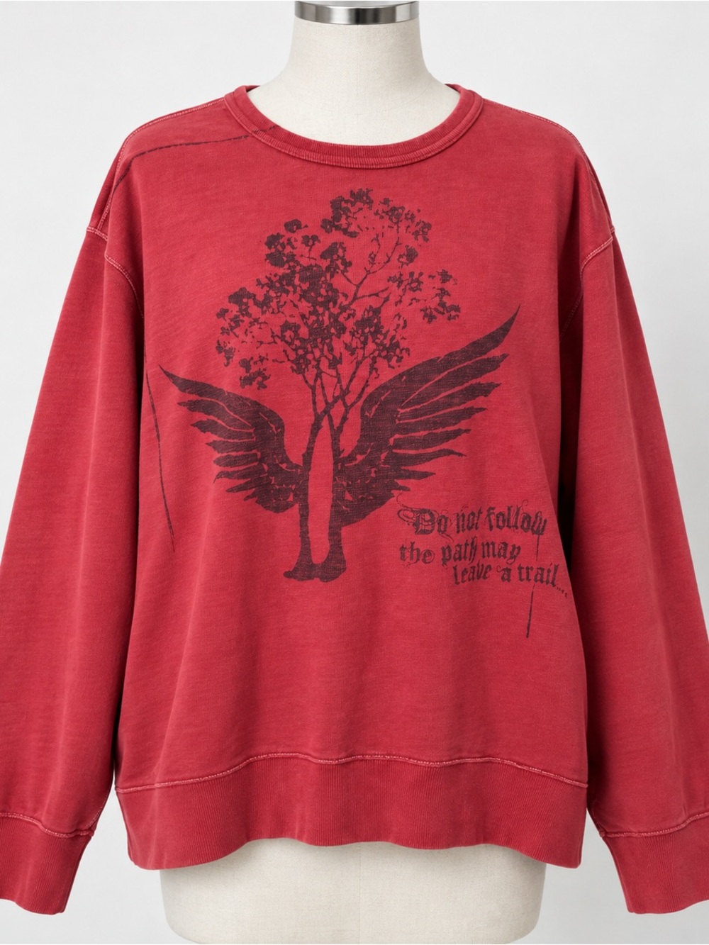 GAP XL Y2K Red Graphic Sweatshirt Tree Wings Faded Distressed 100% Cotton